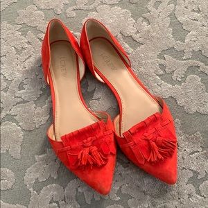 Red suede j crew flats